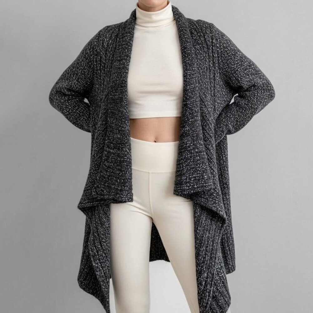 Eileen Fisher Suri Baby Alpaca Wool Cardigan Sweater XS Black Drape Waterfall